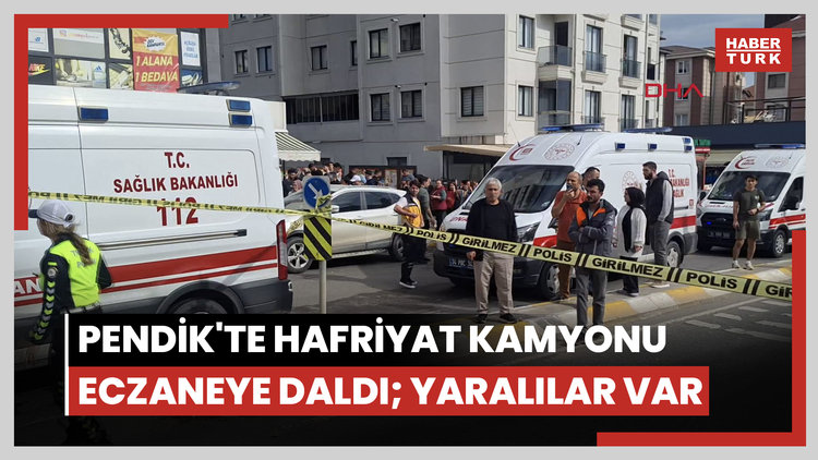 Pendik'te hafriyat kamyonu eczaneye daldı; yaralılar var