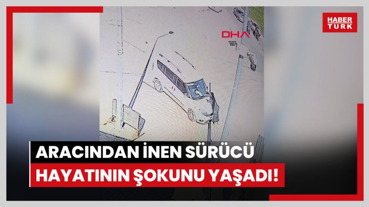 Aracından inen sürücü hayatının şokunu yaşadı! O anlar kameraya yansıdı.