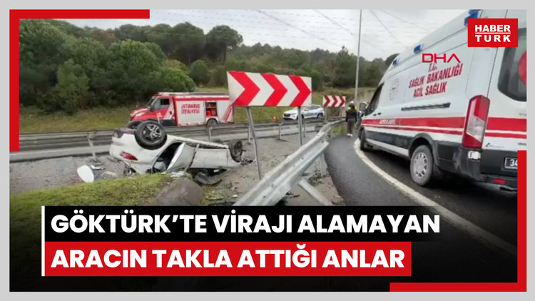 Göktürk'te virajı alamayan aracın takla attığı anlar kamerada