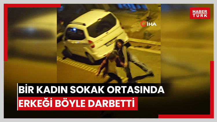 Bir kadın sokak ortasında erkeği böyle darbetti